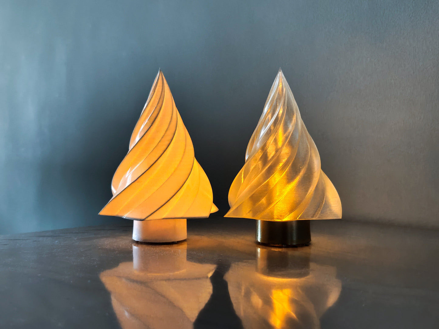 Modern Spiral Glow Trees | 3D Printed Translucent Holiday Decor | LED Tealight Centerpiece